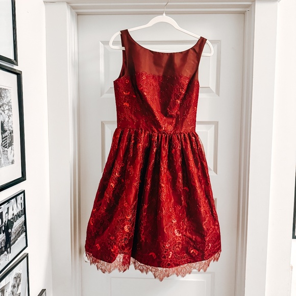 MONIQUE LHUILLIER Maroon Cocktail Party Dress, Size 8 - Picture 1 of 4